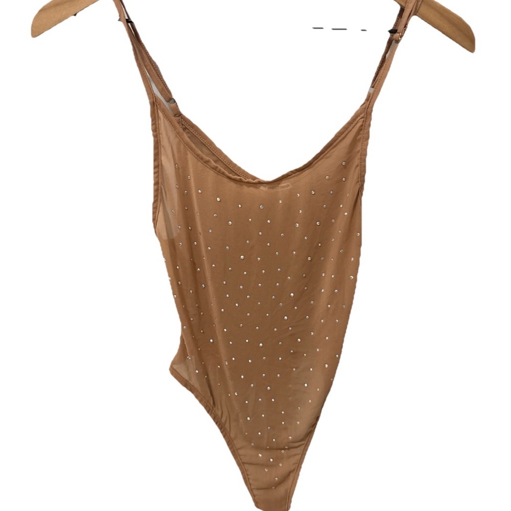 Fashion Nova Tan and White Chemise with Sleek Silhouette
